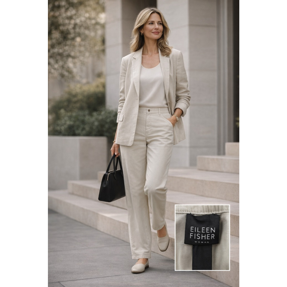 Eileen Fisher Pants Womens 1X Stretch Straight Capsule Minimalist Corp Cream